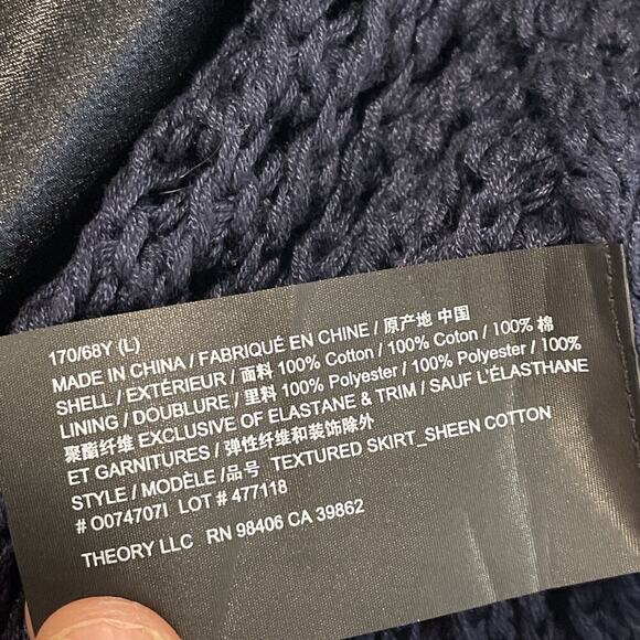 NWT Theory Women's Navy Blue Crochet Cotton Textured Knit Midi Pencil Skirt Sz L - Picture 13 of 16